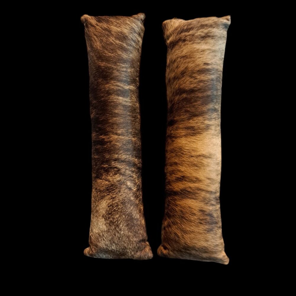 Brindle Cowhide Bolster Pillow 28" x 8"  Dark Brown Western Decor - 2 available